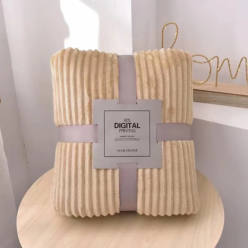 Luxury High Quality Throw Fleece Blanket Solid Soft Warm Cozy for Winter Modern Nordic Flannel Plush for Sofa Bed